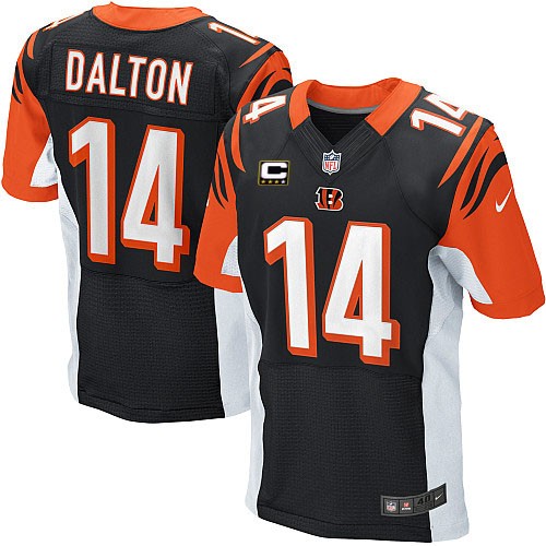 Men's Elite Andy Dalton C Patch Nike Jersey Black Home - #14 NFL Cincinnati Bengals